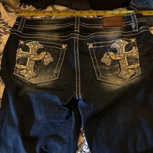 Miss Me Midrise Boot Cut Jeans size 32 by 33 - cross embroidery